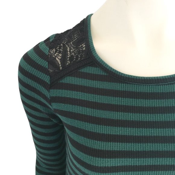 MOTHERHOOD MATERNITY Striped Waffle Thermal Shirt with Lace yoke SZ S - Picture 2 of 10